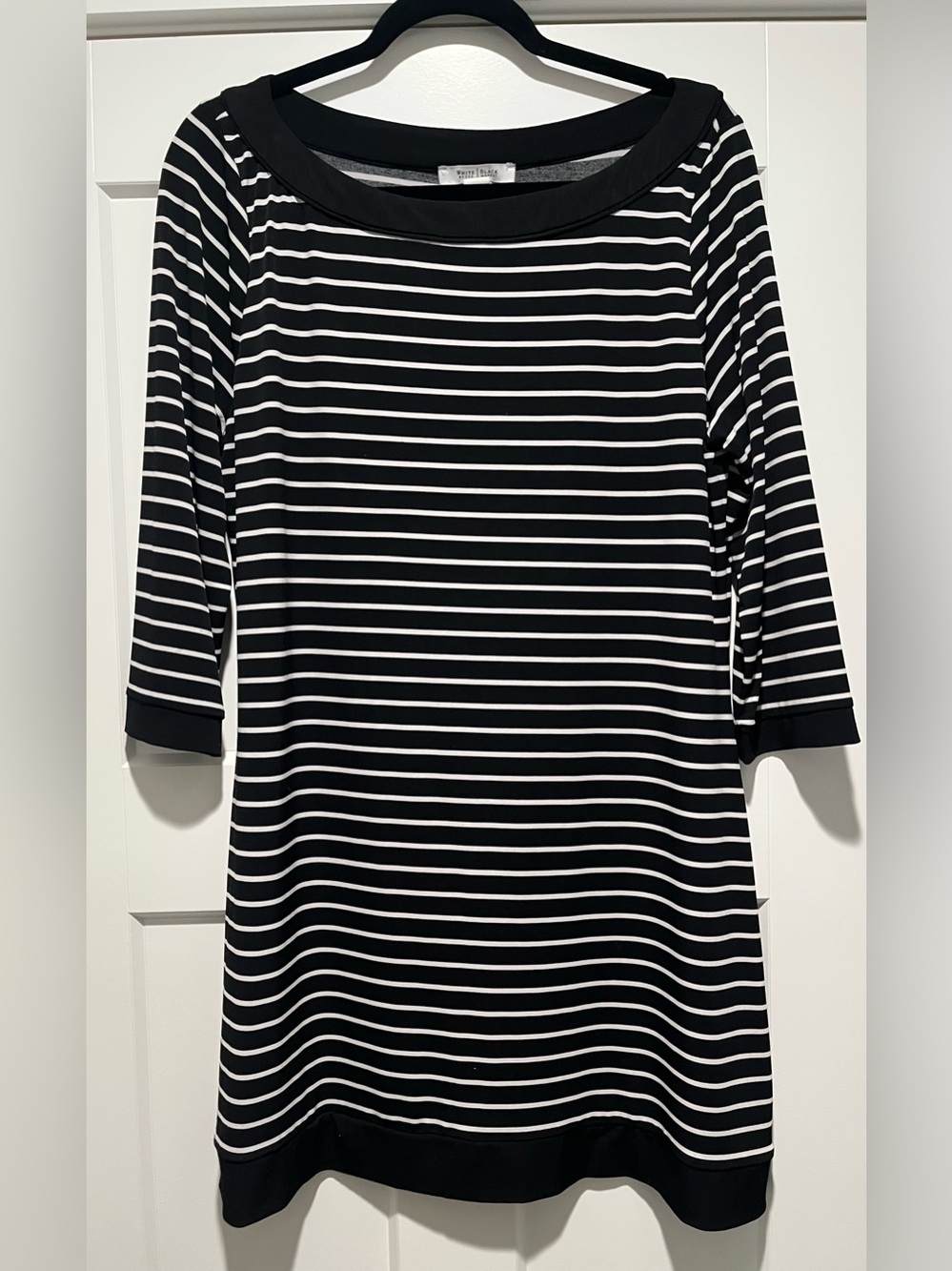 White House Black Market Striped Matt Jersey Tunic Black & White Dress Size XL